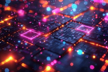 Obraz premium A vivid depiction of a vibrant purple and blue digital landscape, representing interconnected data and technological advancement