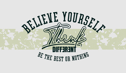 Think different, abstract typography motivational quotes modern design slogan. Vector illustration graphics print t shirt, apparel, background, poster, banner, postcard or social media content.