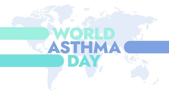 World Asthma Day colorful motion graphics seamlessly loopable text animation with world map on a white background great for celebrating world asthma day on 7 may
