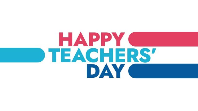 Happy Teachers Day colorful motion graphics seamlessly loopable text animation on a white background great for celebrating happy teachers day on 7 may