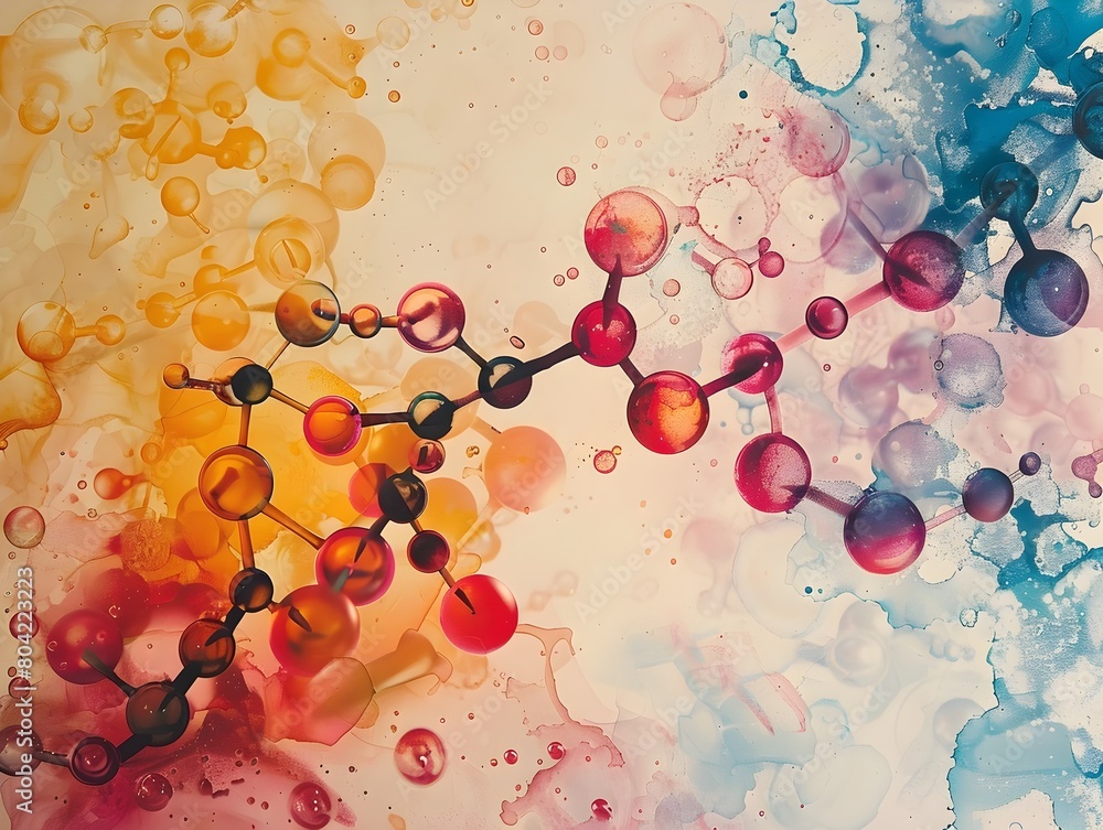 Poster vibrant atomic and molecular structures in abstract composition