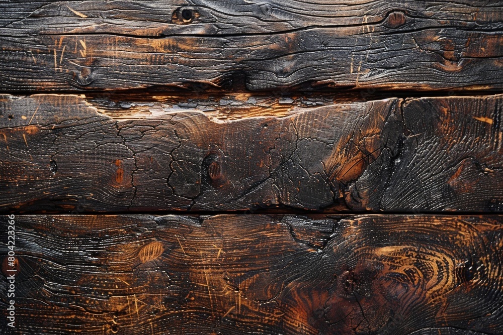 Poster detailed full-frame image of dark wooden planks with rich texture suitable for background or pattern