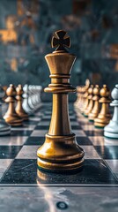 Chess King Leads Pawns Across Chessboard in Minimalistic Strategic Leadership Design