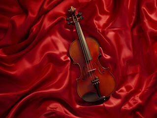 Classic Violin on Crimson Silk Drapery