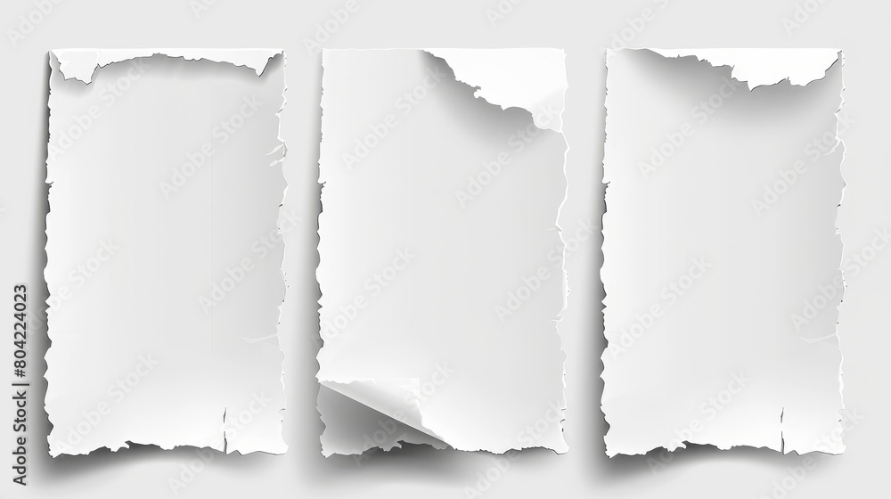 Poster modern texture of a torn note on a white sheet of paper. notebook border label isolated shape set. n