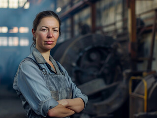 Confident Female Worker in Industrial Setting