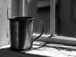Vintage Metal Mug on Sunny Windowsill