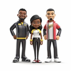 Diverse Animated Characters in Stylish Casual Outfits Standing Confidently.