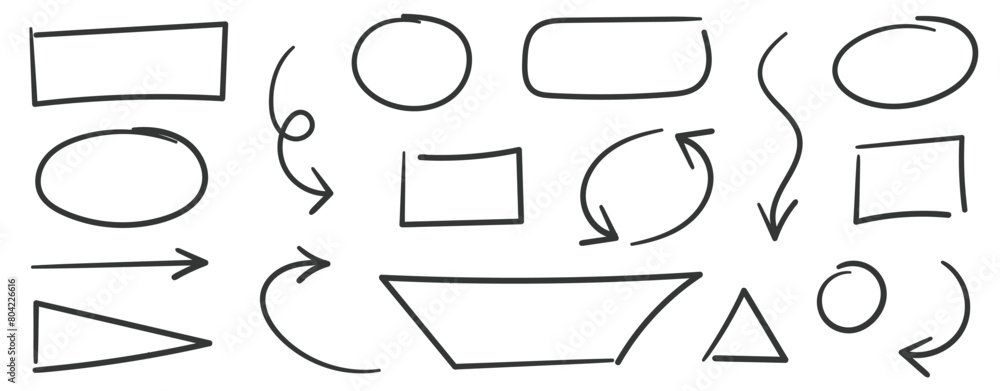Poster hand drawn oval shape for marker text. arrow, circle, oval, square, rectangle, triangle outline shap