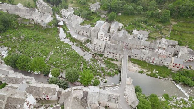 Aerial Shot of Beautiful Pont De Monvert Village In South of France