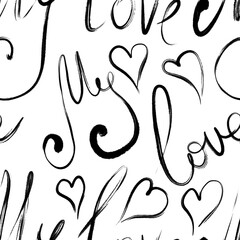 black and white background my love lettering seamless abstract pattern 