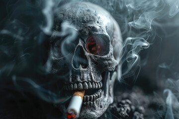 Skull with rising smoke from a cigarette