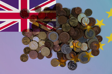 Tuvalu economic situation, Tuvalu flag with changes, financial values with coins, banking 