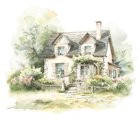 Quaint Cottage Surrounded by Lush Greenery