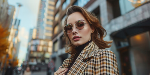 A fashion blogger posing confidently on a city street, showcasing the latest trends in street style with a mix of high-end designer pieces and thrift store finds