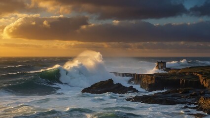 Fototapeta premium storm over the sea Cliffside Contemplation Solitude at Sunset