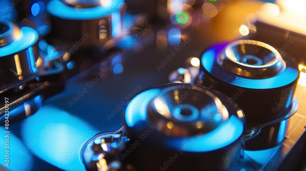 Poster close-up of a supercapacitor used in advanced energy storage systems, emphasizing its role in rapid 