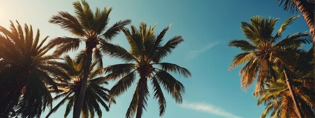 Fototapeta premium Summertime backgrounds set with palm trees, summer sun and brush strokes for your graphic design, Sunny Days