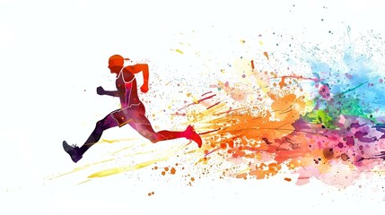 Dynamic illustration of a runner in a race depicted with vivid color splatter.
