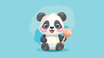 cute Female Panda tiny small wild animal with lollipop