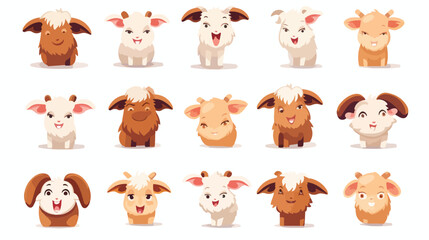 Cute goat animal emotions tiny goat with emoji coll
