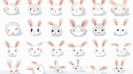Cute hares animal emotions tiny rabbit with emoji color