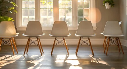 Setting up Empty Chairs for a Group Therapy Session in a Psychologist's Office. Concept Therapy Sessions, Empty Chairs, Group Therapy, Psychologist's Office, Mental Health