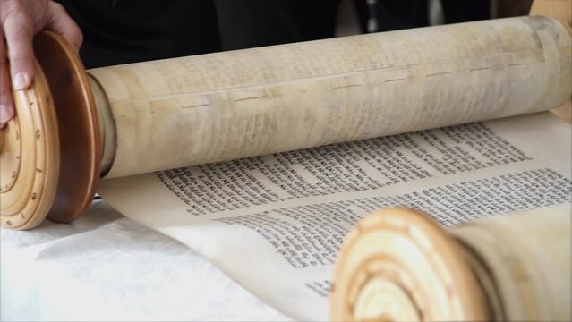 Jewish Ritual: Reading and Rewinding Torah Scroll