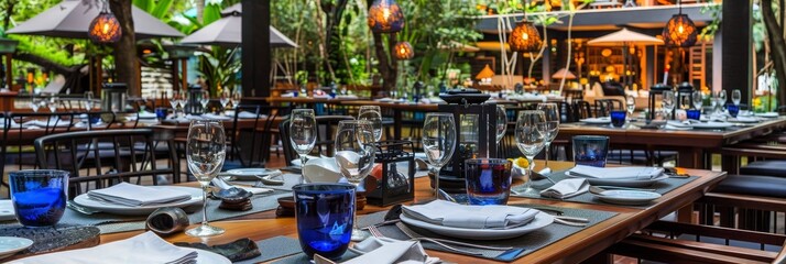 Charming outdoor dining setup under pergola with fairy lights for summer garden party