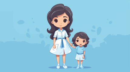 cute nurse tiny small girl Isolated on colored background