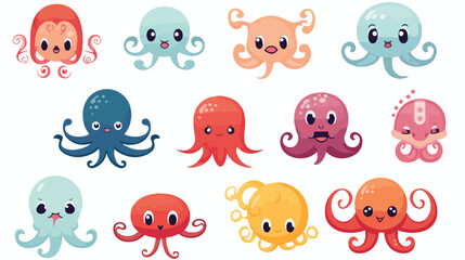 Cute octopus animal emotions tiny octopus with emoji