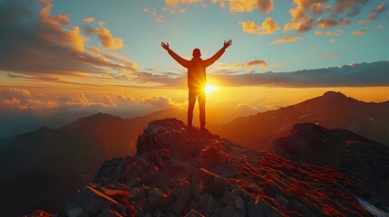 Golden Ascent: Triumph in the Sunrise