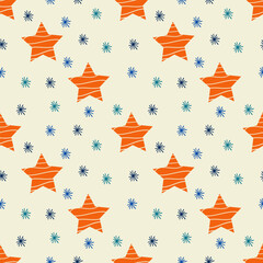 A set of vector seamless pattern with doodle stars. Hand drawn vector doodles.
