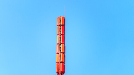 Communication tower close-up. Telecommunications Base Station Tower. Close up antenna repeater cell...