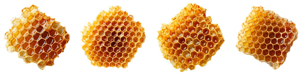 Honeycomb isolated, top view, transparent background, png set