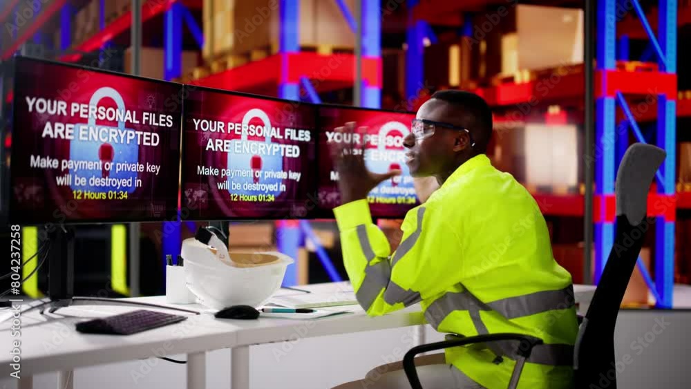 Poster warehouse worker confused with malware attack