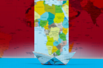 Sea transport of Peru concept, paper ship with Peru flag, international transportation trade or 
