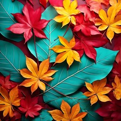 A vibrant colorful leaves put together use as a background