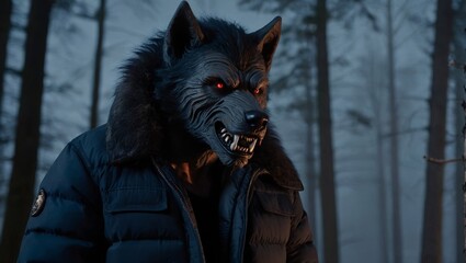 werewolf wearing a stylish puffer bomber-jacket