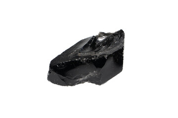 natural obsidian rough gem stone on the white background