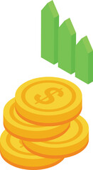 Coins stack grow graph icon isometric vector. Money investment. Income financial