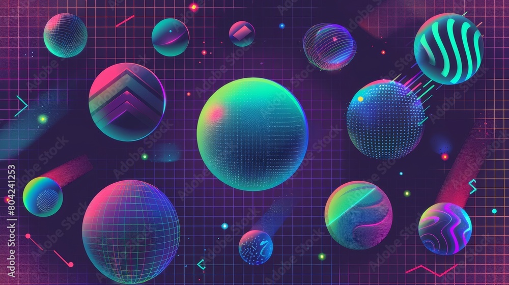Poster poster template with a retro y2k futuristic style and abstract grid with gradient green shapes on bl
