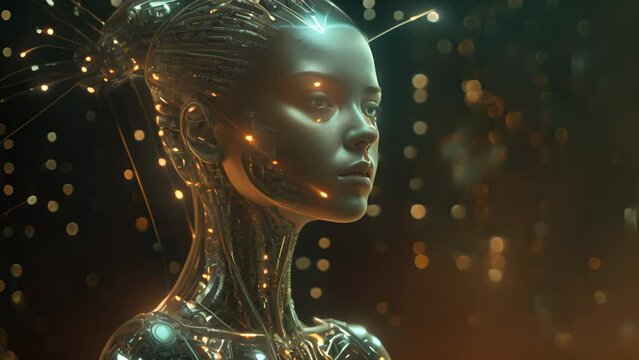 Portrait of robat woman, artificial intelligence