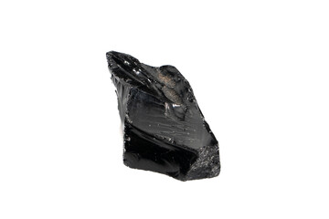 natural obsidian rough gem stone on the white background