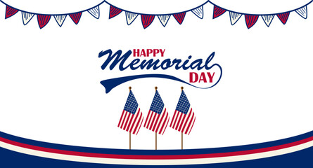 Happy memorial day background with flags and bunting. Vector patriotic design for flyer, greeting card, or holiday celebration