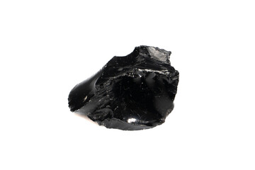 natural obsidian rough gem stone on the white background