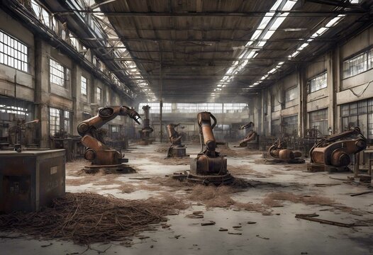 Abandoned Factory with Industrial Robotic Arms left behind