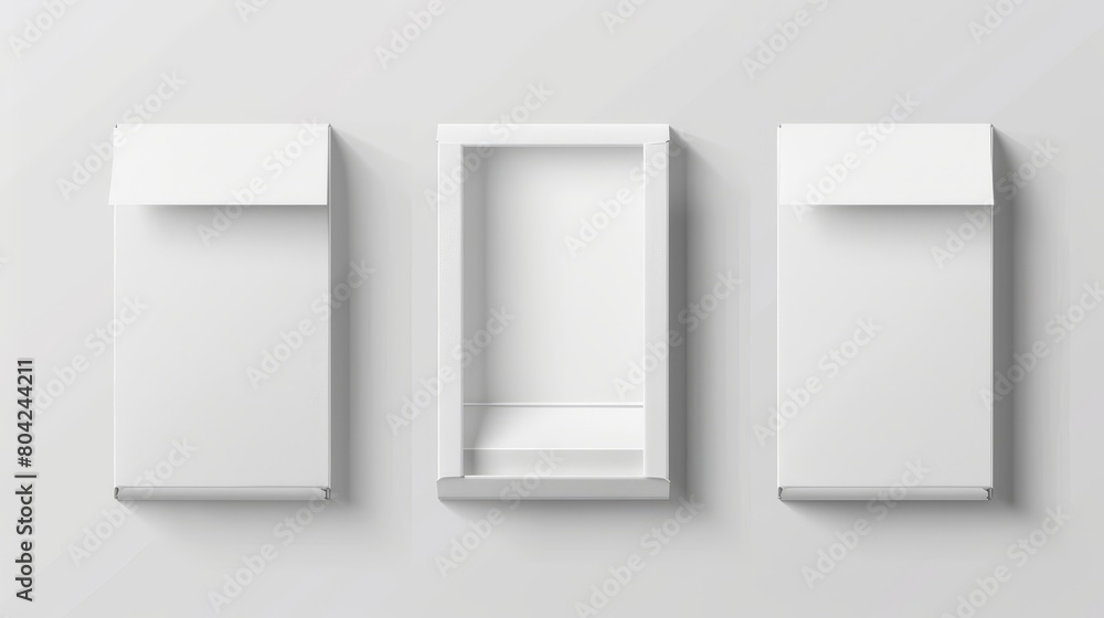 Poster mockup of white open slide carton pack with sleeve with realistic view angles from various angles.