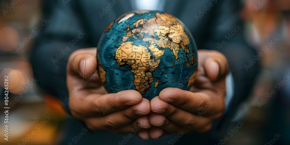 Poster hands grasping the world navigating global business etiquette and practices for sustainable progress