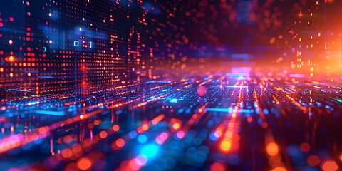 Obraz premium Digital Technology and Online Courses in Futuristic Cyber Landscape